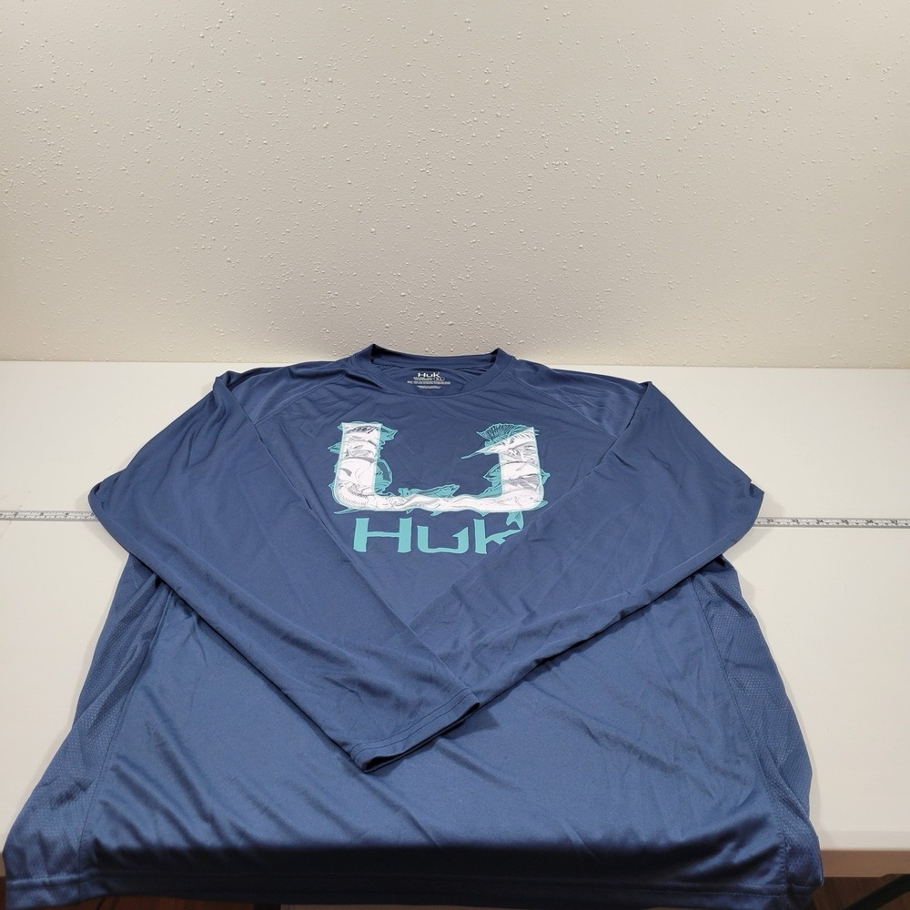 Huk Men's Long Sleeve Polyester Shirt Size XL Blue